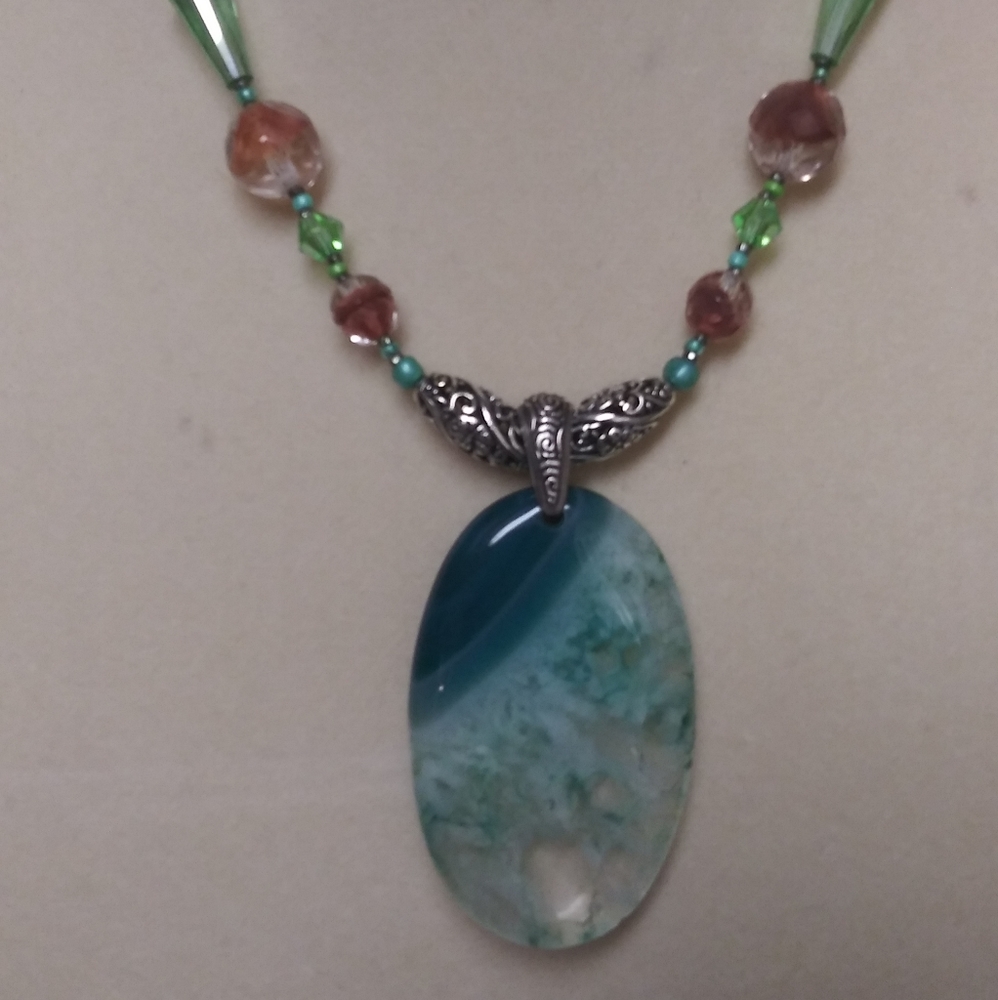 GORGEOUS 2.5" Sliced Green Geode Agate Pendant